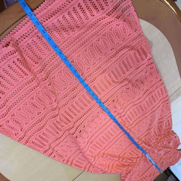 London Times Dress Maxi Midi V-neck 8 M Orange Pink elastic waist lace stretch - Picture 16 of 16